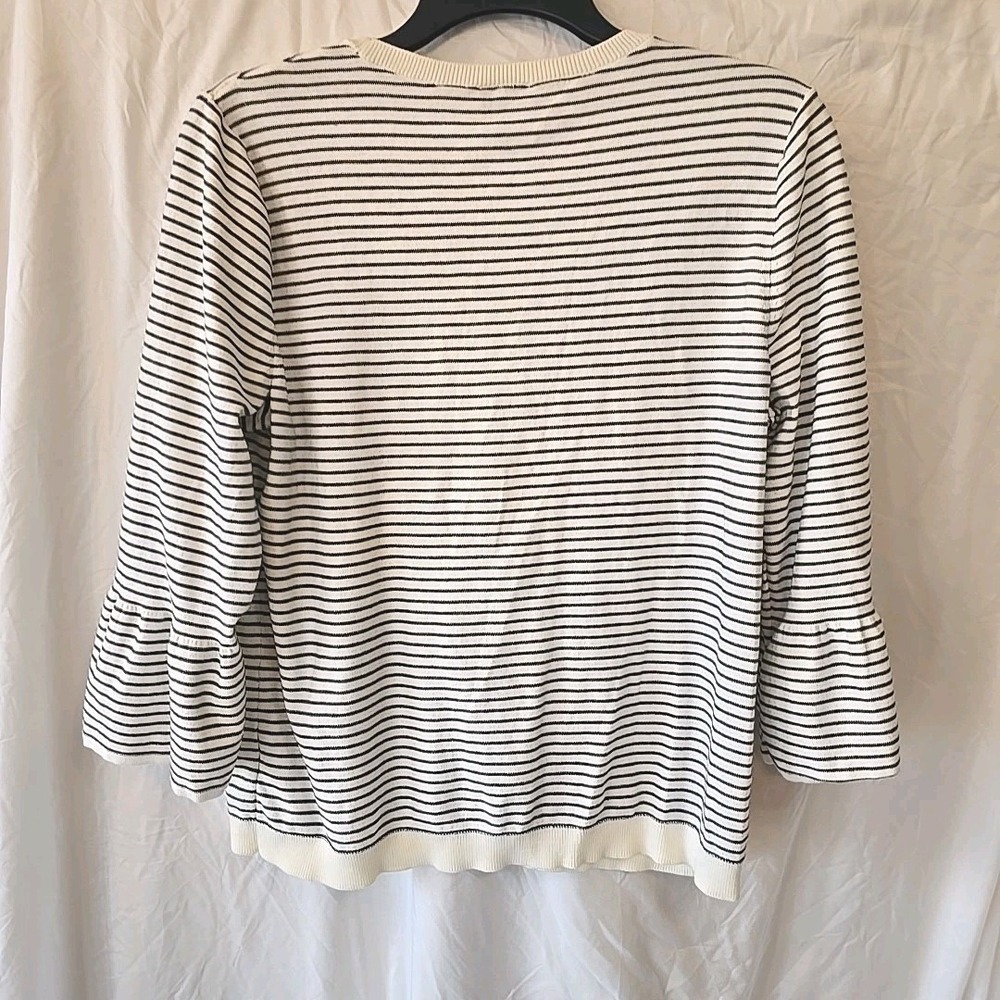 Talbots Women's L Striped 3/4 Sleeve Floral Embroidered Beads Boho Hippie Shirt - Picture 9 of 16